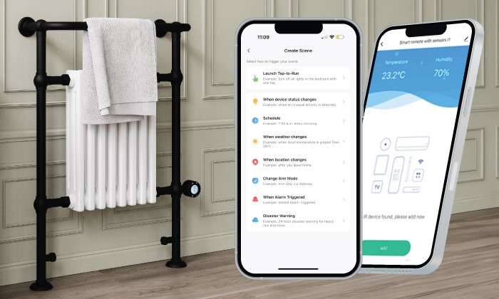 Black Bathroom Radiator Controlled via app